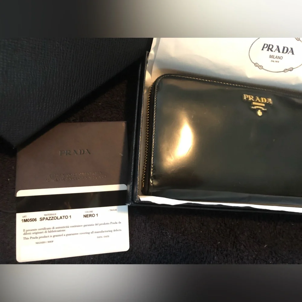 Auth Prada Black smooth long Wallet Nero in Box + Card M10506 spazzolatto 1 - Picture 4 of 7